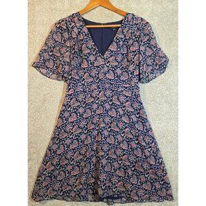 Madewell Orchard Flutter Sleeve Dress Fan Floral Mix V-Neck Lined Romantic Sz 4
